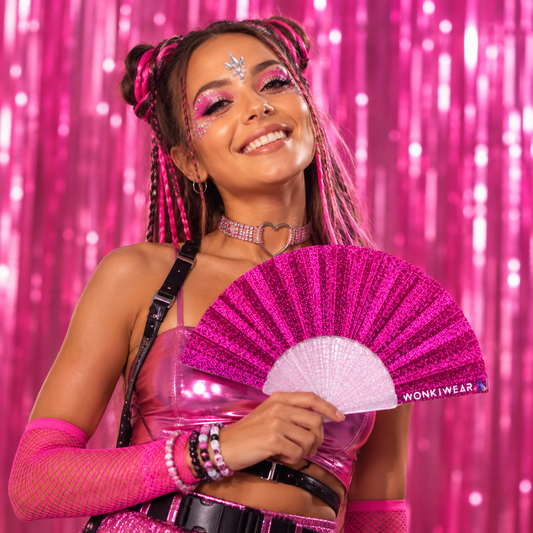 Small Folding Fan - Raspberry Pink Glitter