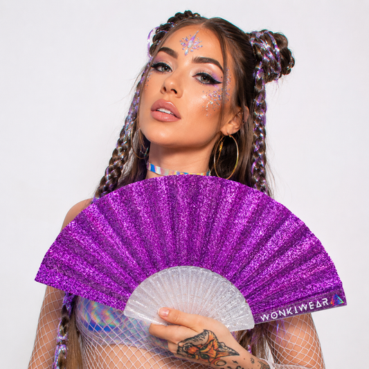 Purple Glitter Small Folding Fan