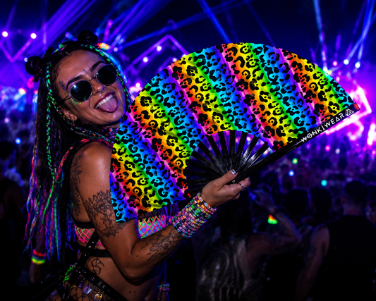Rainbow Leopard XL UV Reactive Festival Fan
