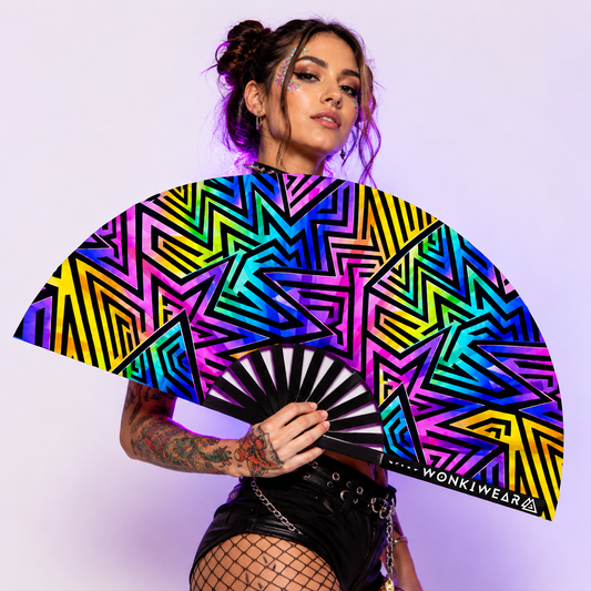 Electric Rainbow XL UV Reactive Festival Fan