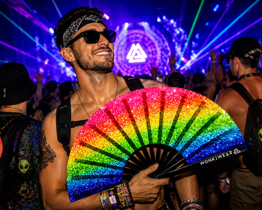 Rainbow Glitter XL UV Reactive Festival Fan