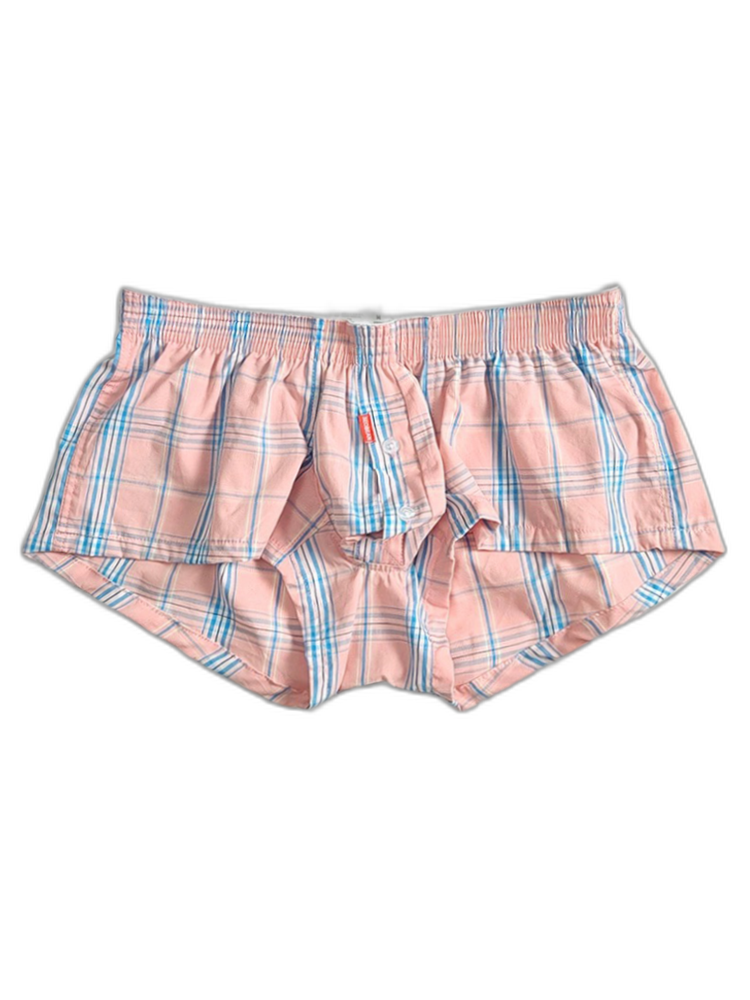 Men's Classic Plaid Cotton Trunks With Button Fly