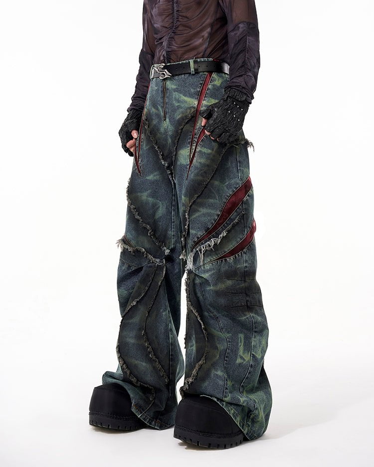 KIIKIO Distressed Ripped Denim Pants – Streetwear with Unique Torn Details