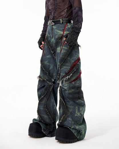 KIIKIO Distressed Ripped Denim Pants – Streetwear with Unique Torn Details