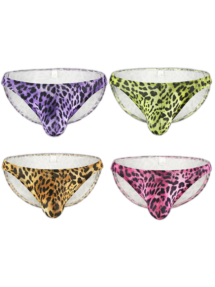 4 Pack Men's U-Convex Leopard Print Nylon Bikini