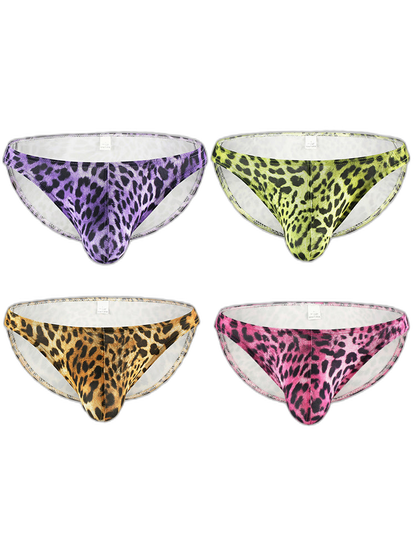 4 Pack Men's U-Convex Leopard Print Nylon Bikini