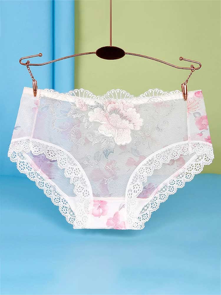 Men's Low Rise Flower Lace Mesh Boxer Briefs