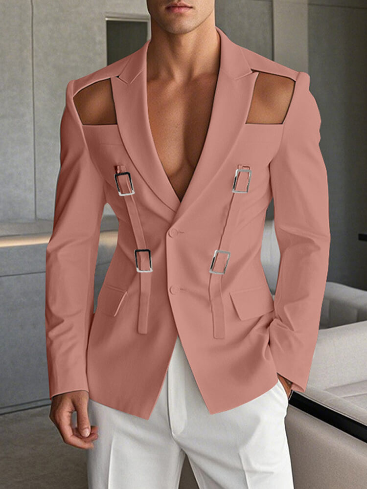 Men's Fashion Cutout Metal Buckle Slim-Fit Blazer