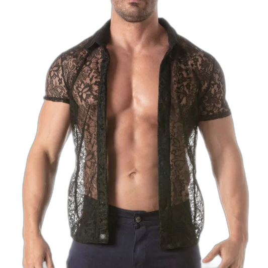 TOF Paris Lace Short Sleeve Shirt Black