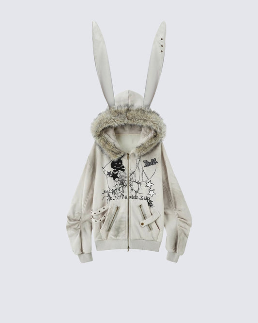 Vintage Bunny Hood Fleece Hoodie