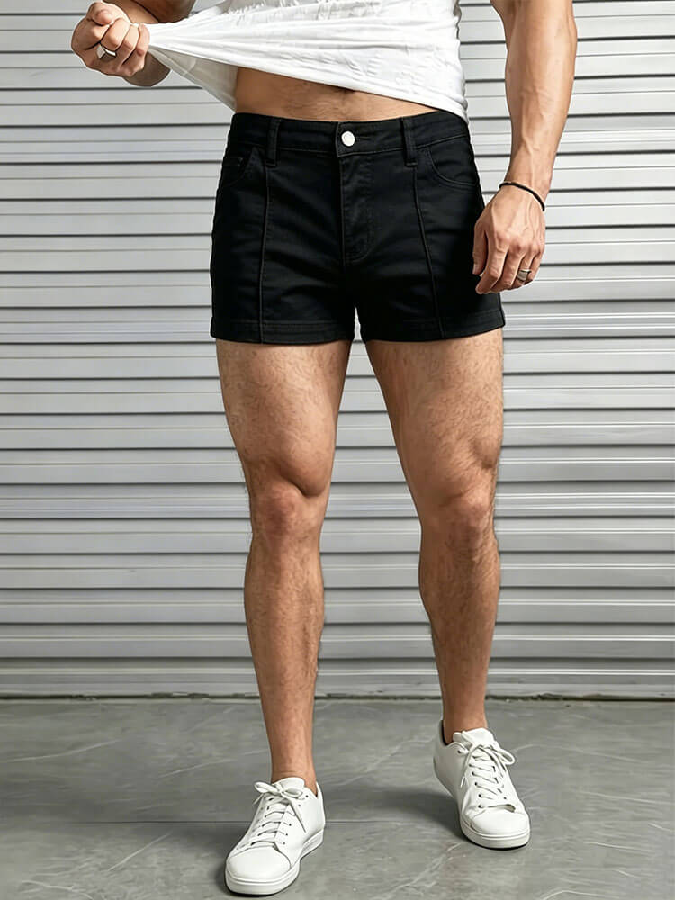 Men's Slim-Fit Solid-Color Casual Denim Shorts