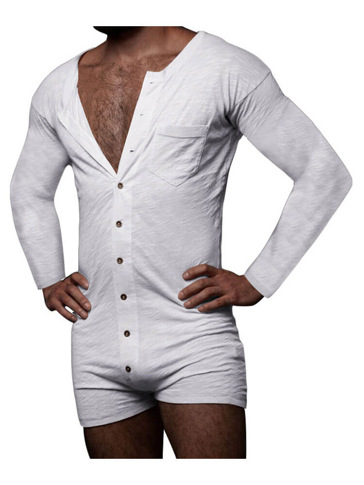Men's Solid-Color Long-Sleeve Fitted Bodysuit