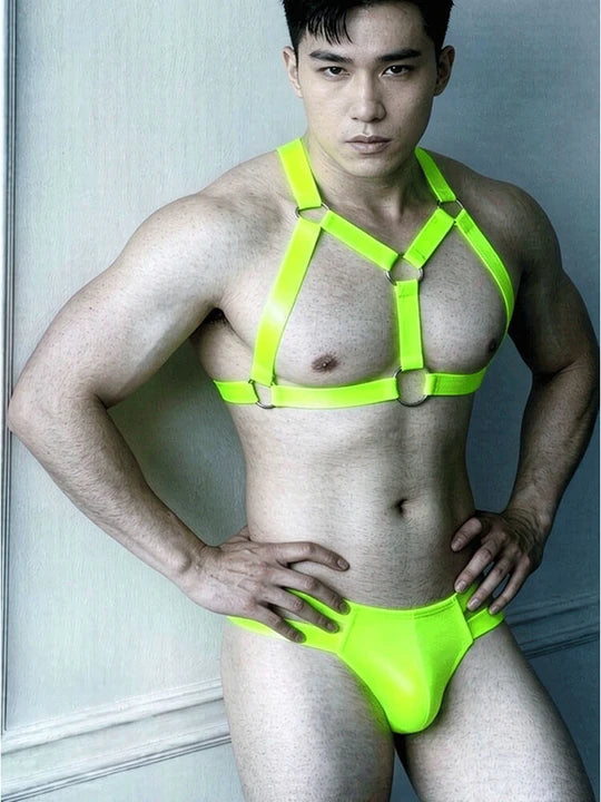 Men's Tight-Fitting Bondage Harness And Thong Set