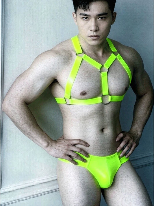 Men's Tight-Fitting Bondage Harness And Thong Set