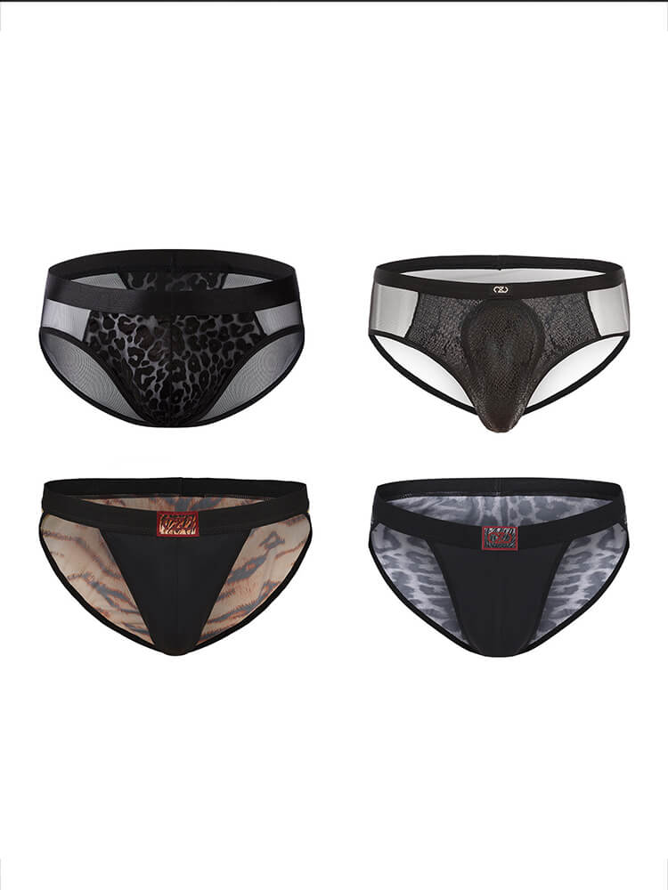 Men's Sexy High-Cut Animal Print Breathable Briefs Set