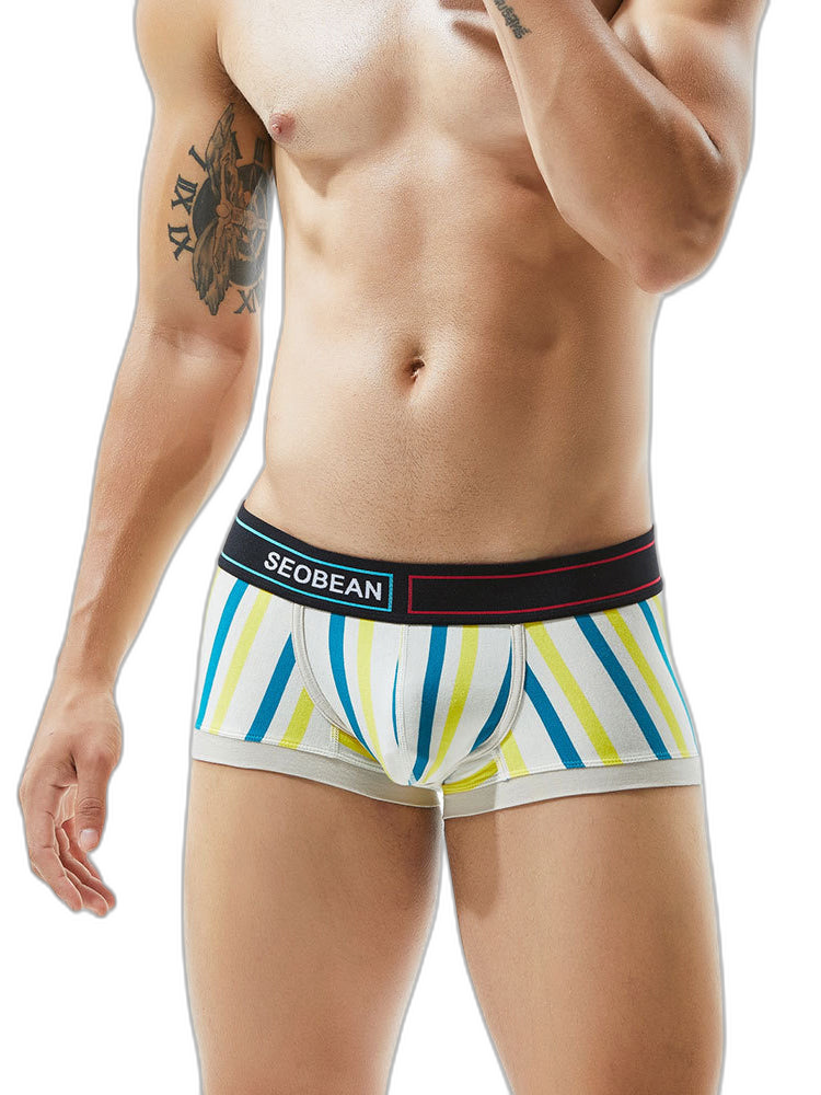 2 Pack Men's Colorful Striped U Convex Pouch Trunks