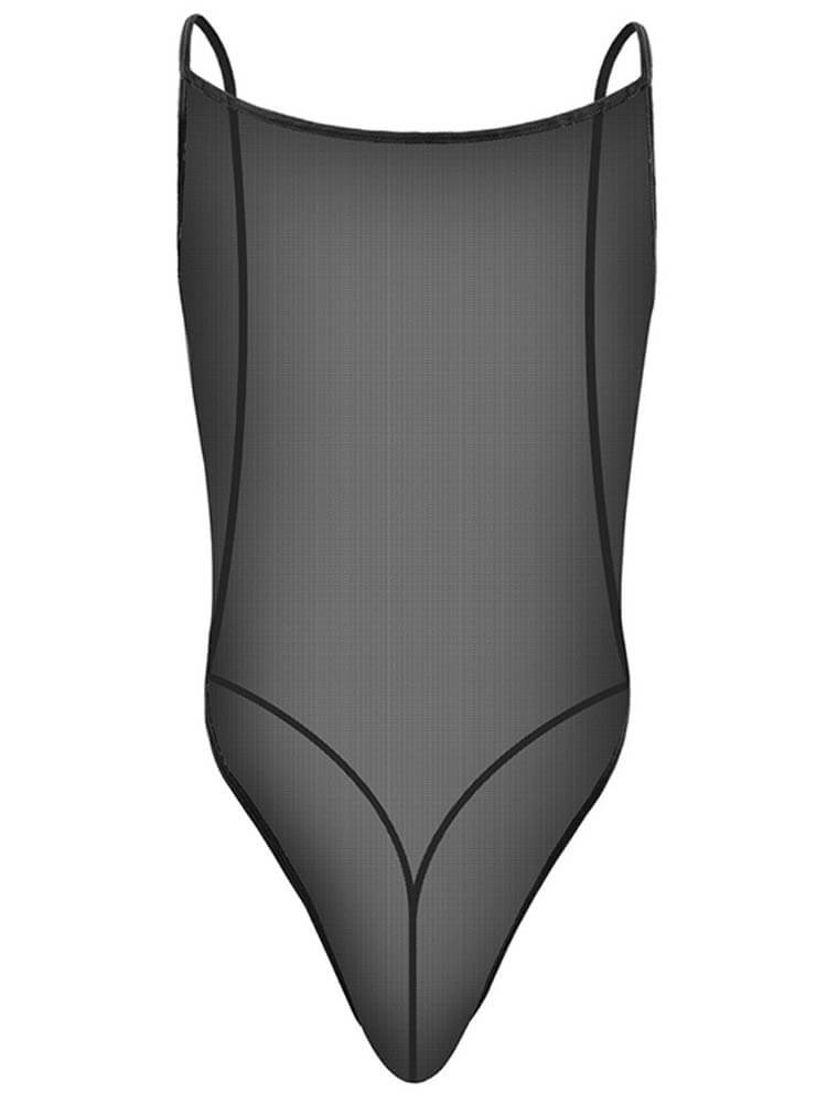 Men's Sexy Mesh Transparent Backless Bodysuit