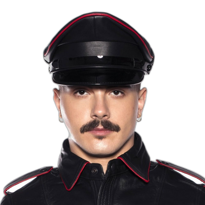 Prowler RED Leather Military Muir Cap Red Trim