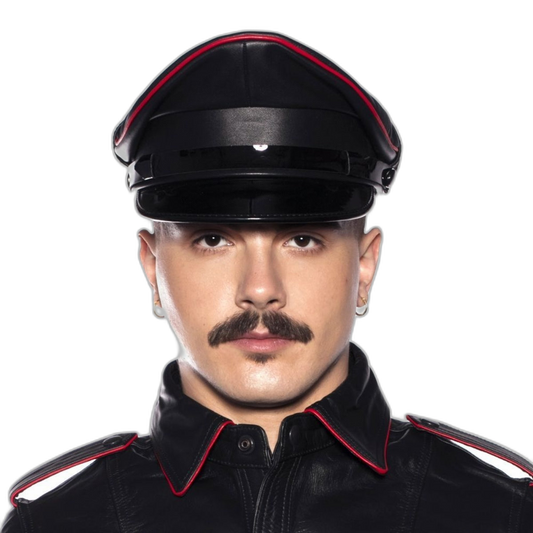 Prowler RED Leather Military Muir Cap Red Trim