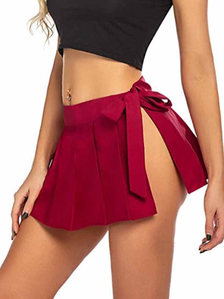 Solid Color Role-playing Pleated Mini Skirt