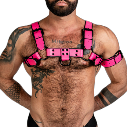 ruff GEAR Bold Leather Bulldog Harness Neon Pink