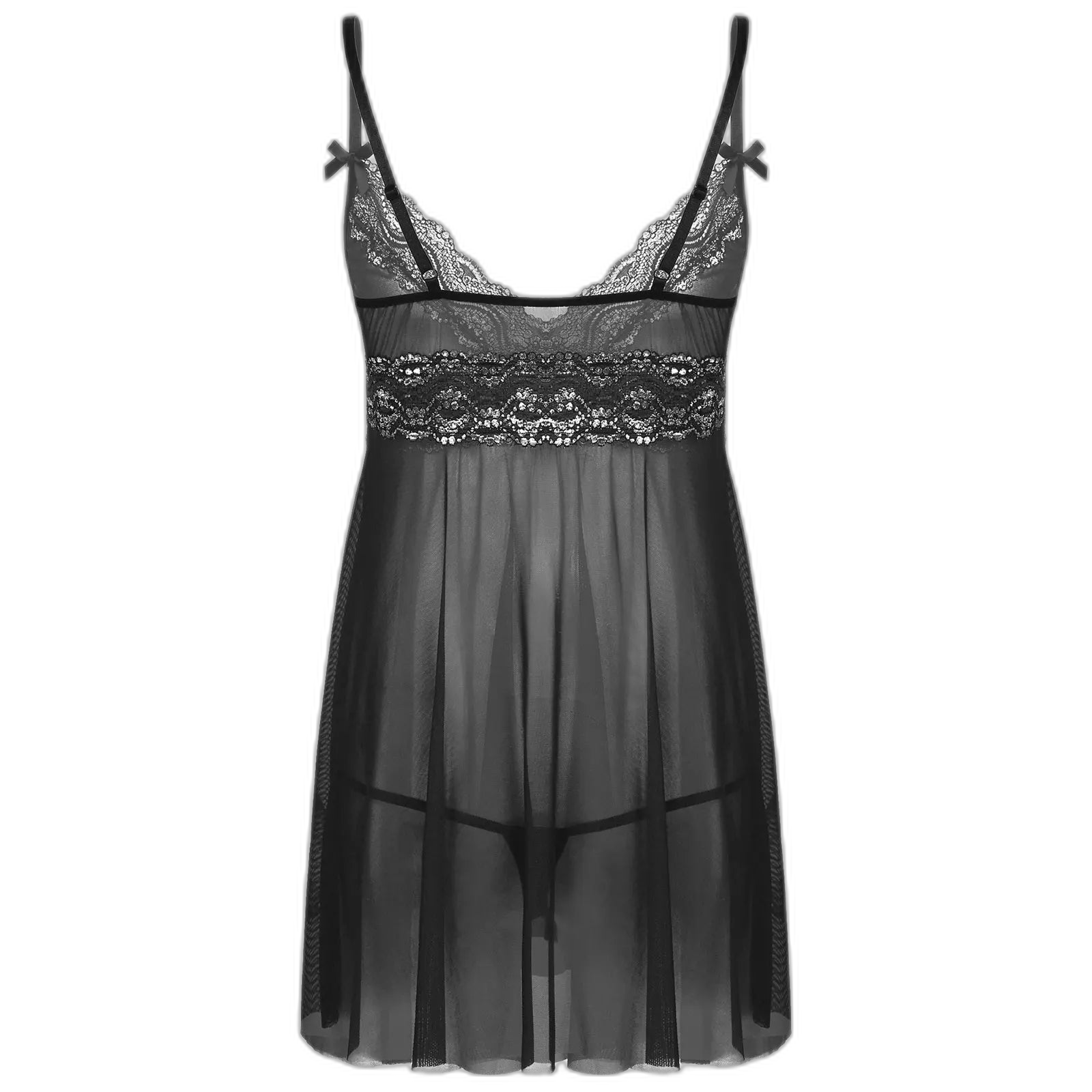 Mesh Floral Lace Sissy Mini Nightgown Set