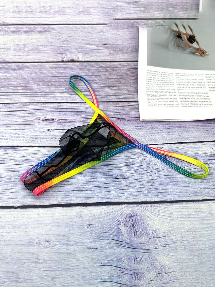 Men's Thin Mesh Transparent Rainbow Thong