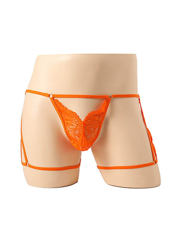 Men's Sexy Hollowed-Out Lace Leg Ring Thong