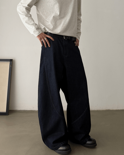 Dark Blade Pants - Wide-Leg Curved Denim
