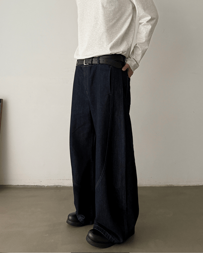 Dark Blade Pants - Wide-Leg Curved Denim