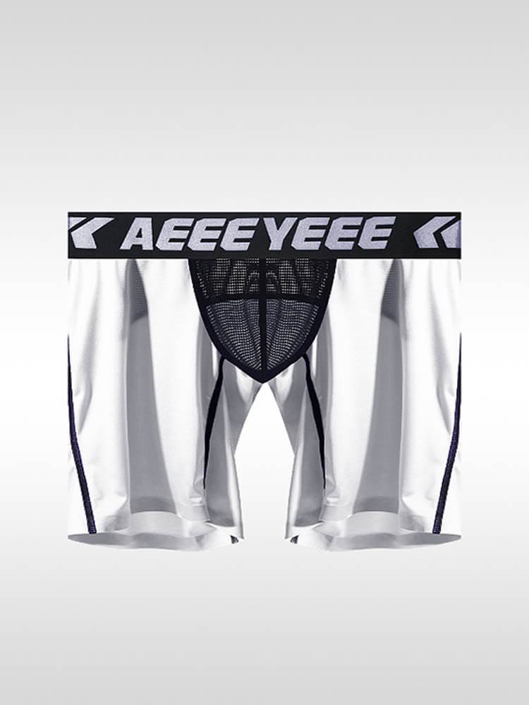 Men's Sexy Mesh Colorblock Long Boxer Briefs