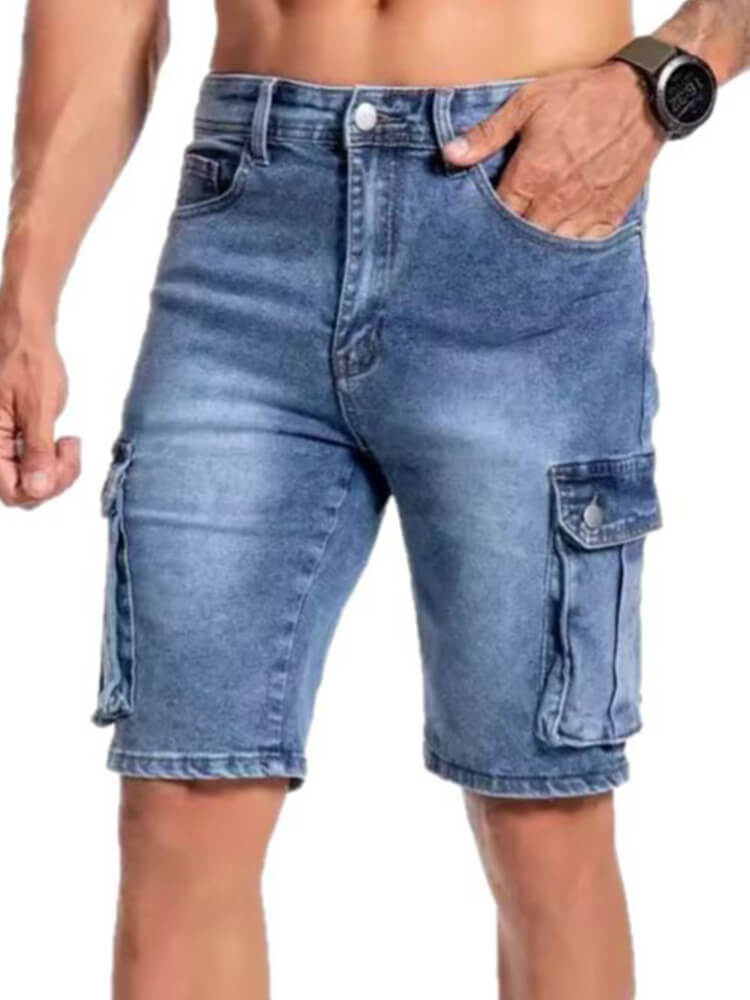 Men's Multi-Pocket Slightly Stretch Denim Shorts