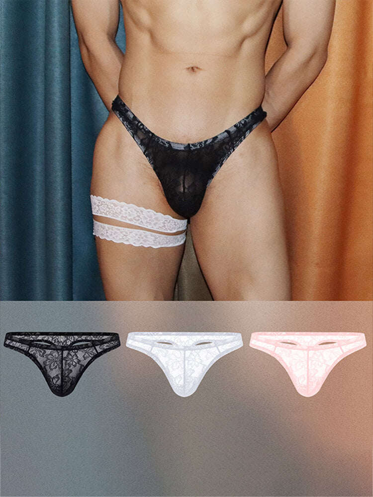 Men's Sexy Sheer Lace-Patterned Stretch Thong