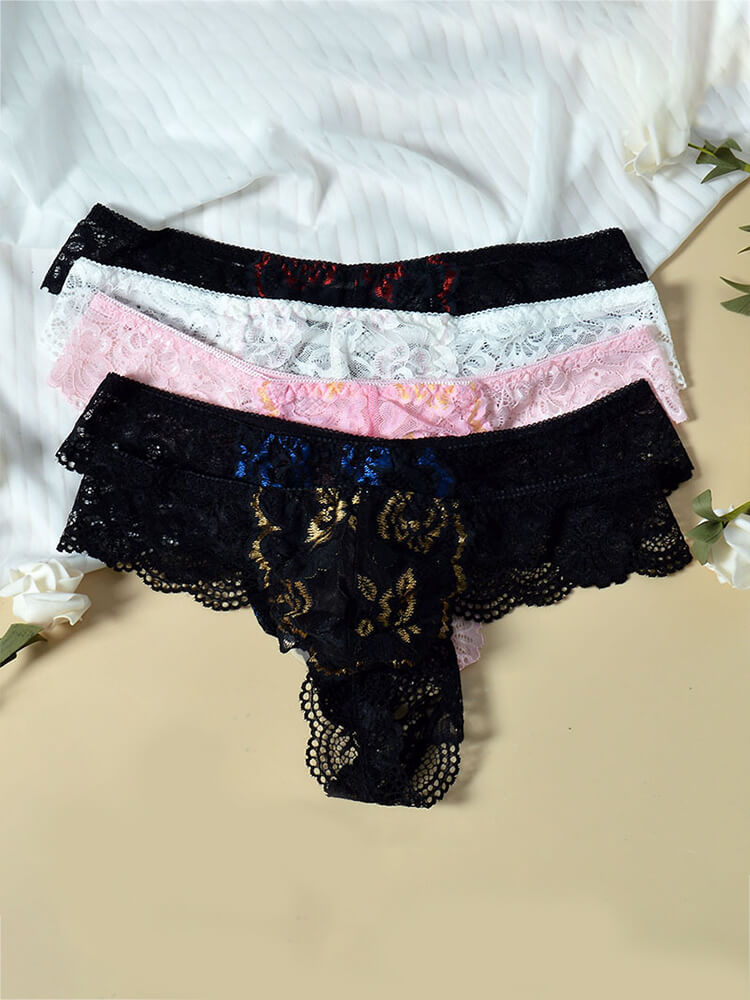 Men's French Floral Lace Thin Mesh Thong