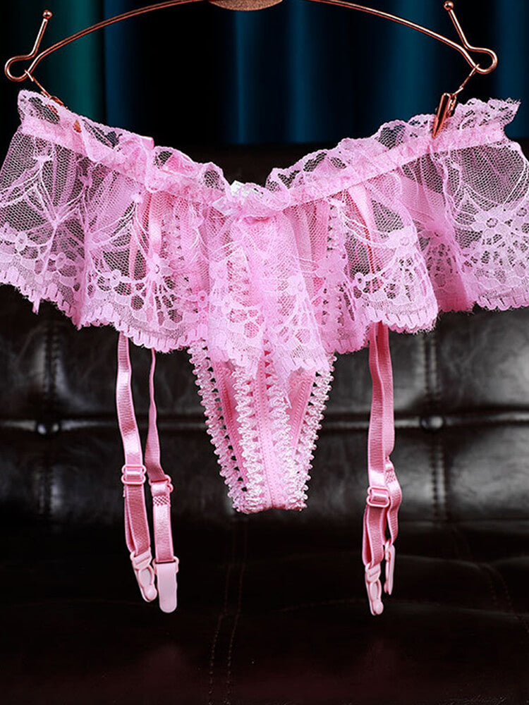 Men's Seamless Transparent Lace Thong Briefs