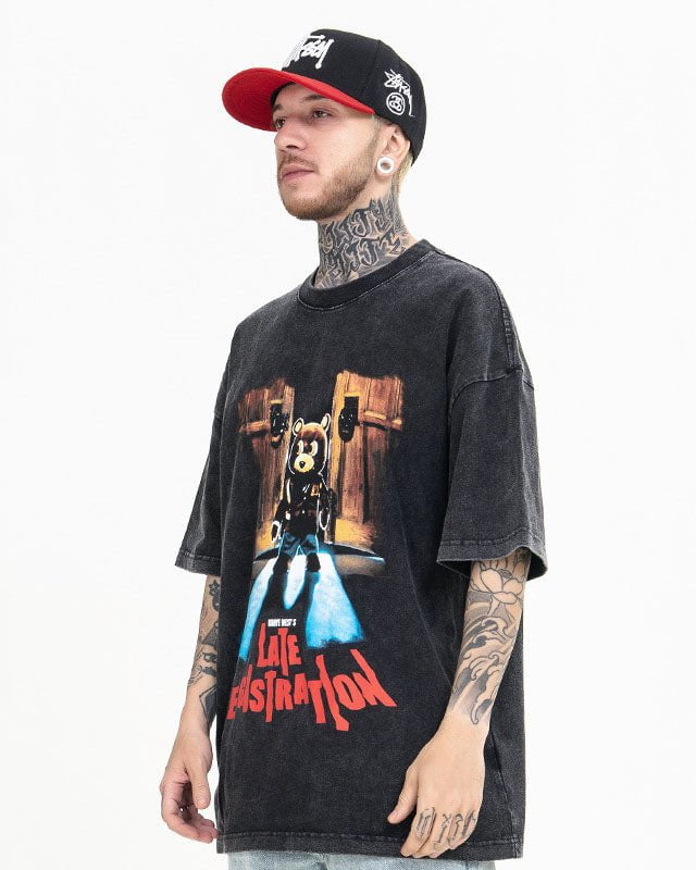 Dropout Bear Print Vintage Short Sleeve T-shirt