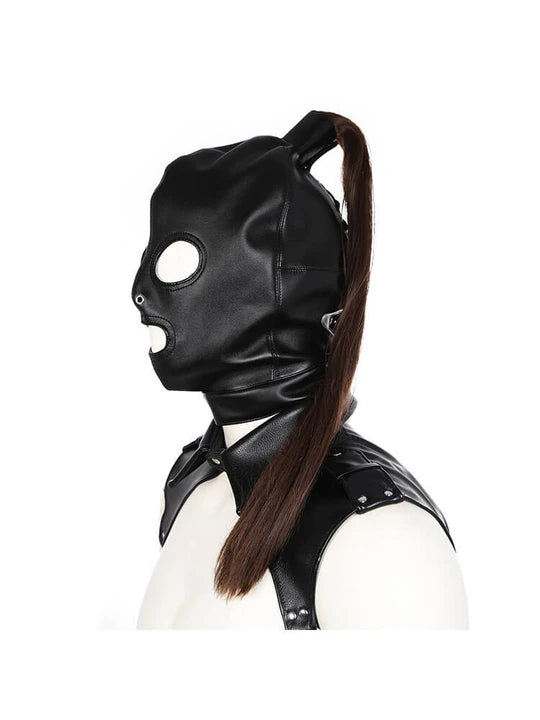 PU Leather Open Eyes Mouth Hair Adjustable Mask