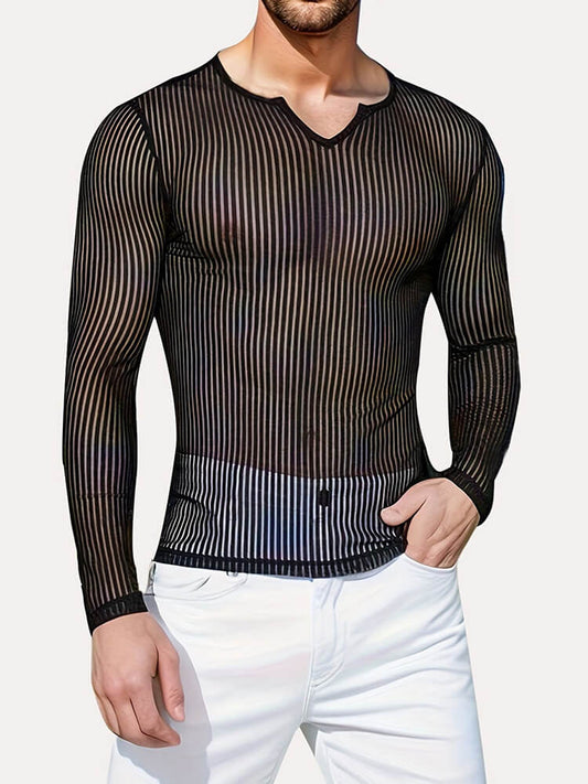 Men's Mesh Long Sleeve Sexy See-Through Top