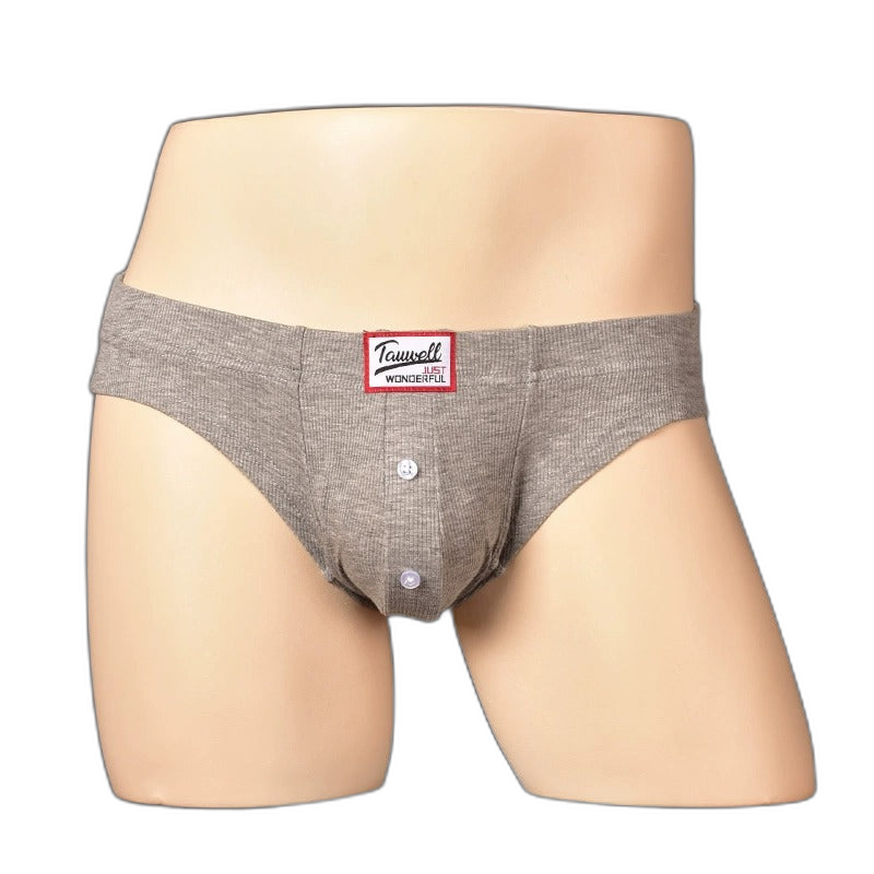2 Pack Men's Ribbed Briefs with Decorative Button and Contour U-Pouch