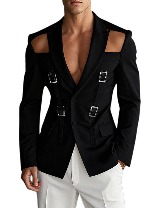 Men's Fashion Cutout Metal Buckle Slim-Fit Blazer