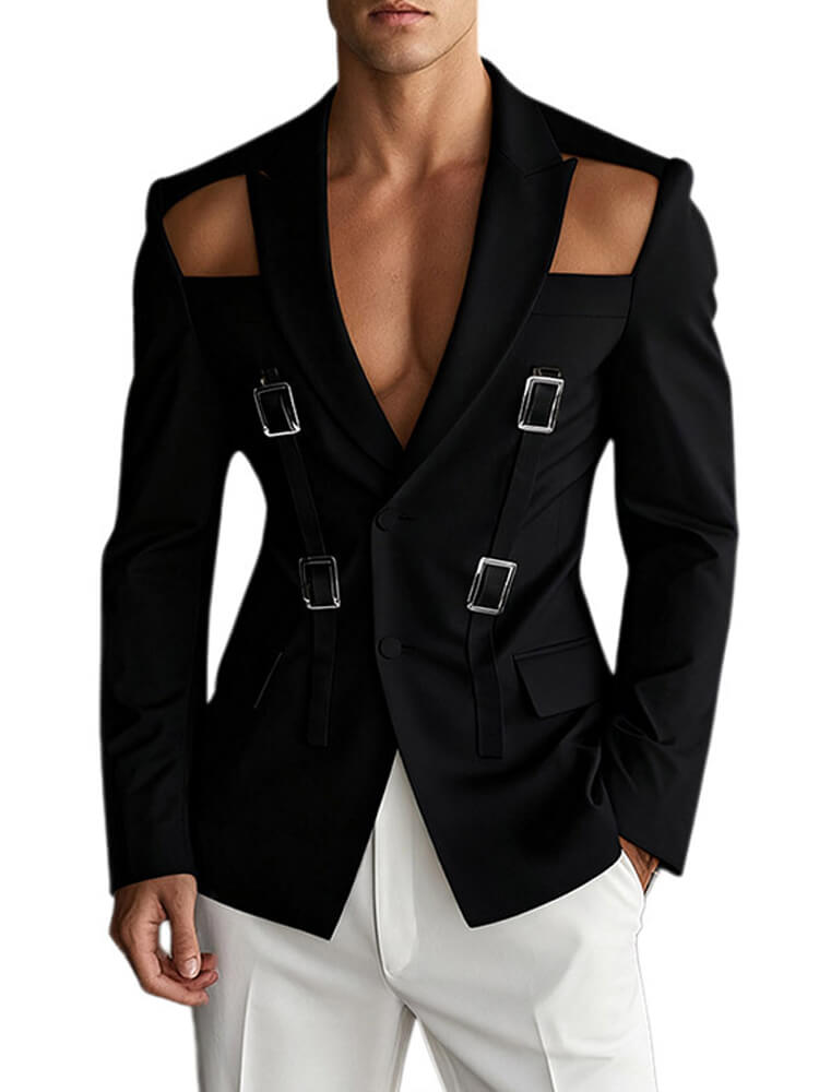 Men's Fashion Cutout Metal Buckle Slim-Fit Blazer