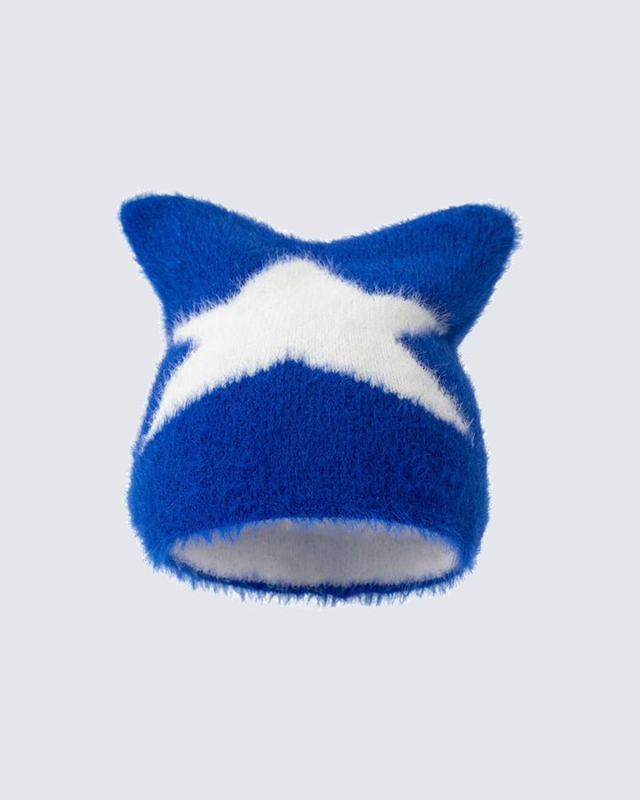 Star Pattern Cat Ears Knit Hat