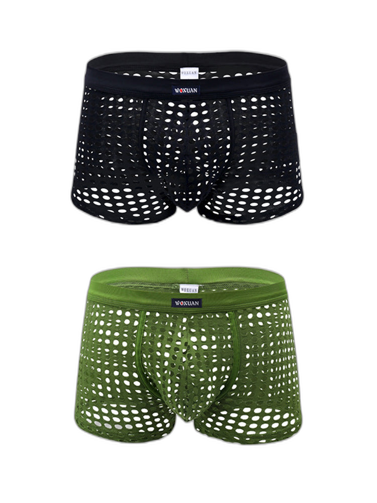 2 Pack Men's Hollow Mesh Sexy Trendy Moisture-Wicking Trunks