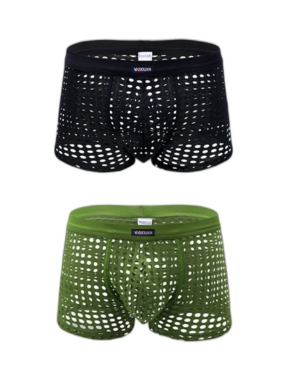 2 Pack Men's Hollow Mesh Sexy Trendy Moisture-Wicking Trunks
