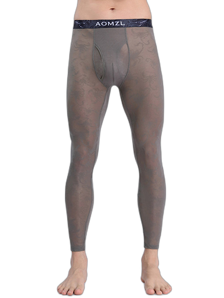 Men's Sexy Transparent Ice Silk Jacquard Seamless Tights Warm Pants