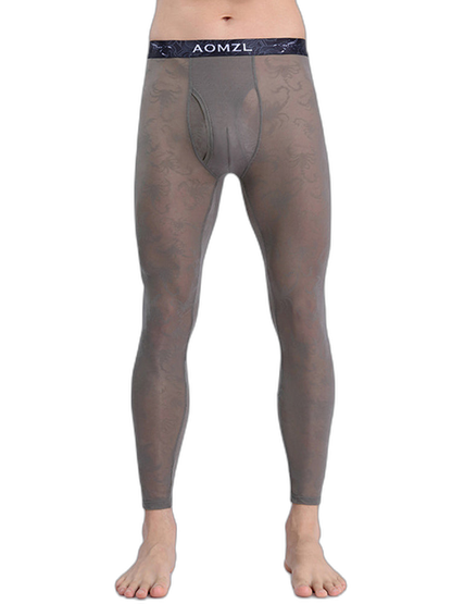 Men's Sexy Transparent Ice Silk Jacquard Seamless Tights Warm Pants