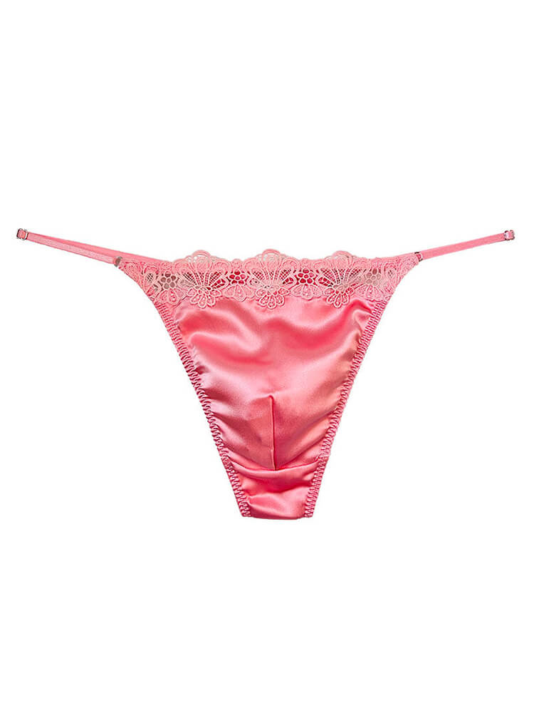 Men's Sexy Thin Strap Embroidered Lace Silk Thong