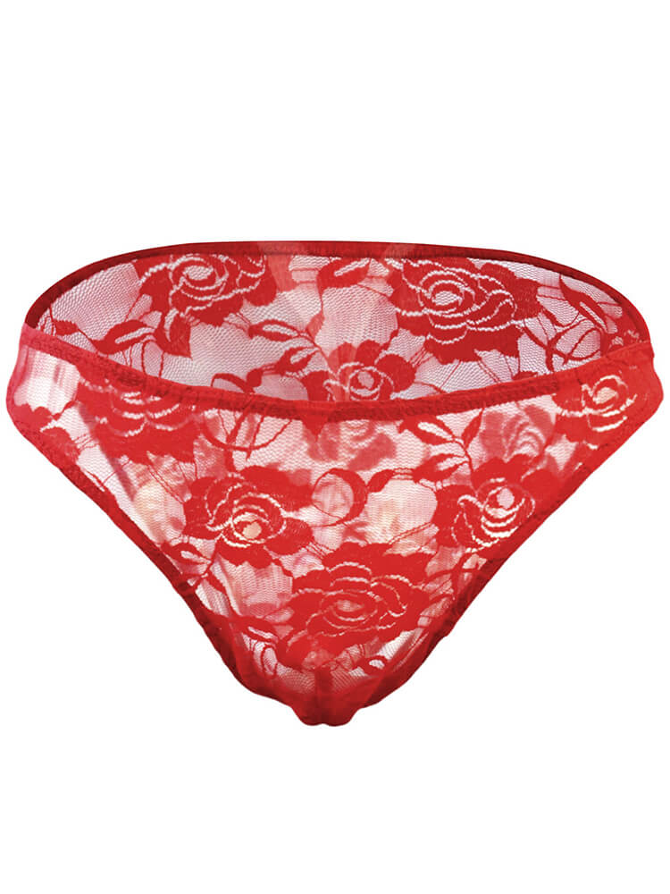 Men's Mesh Transparent Rose Lace Briefs