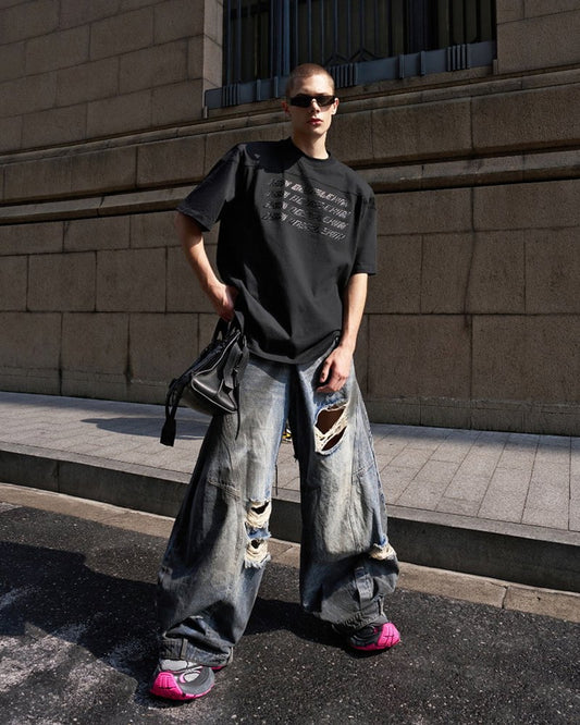 Reversed Waist Distressed Blade Jeans