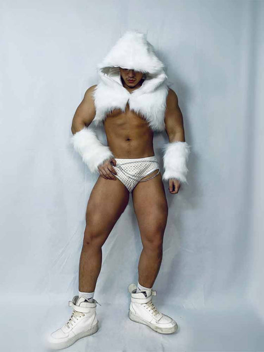  Christmas Faux Fur Hooded Sleeveless Vest Performance Set